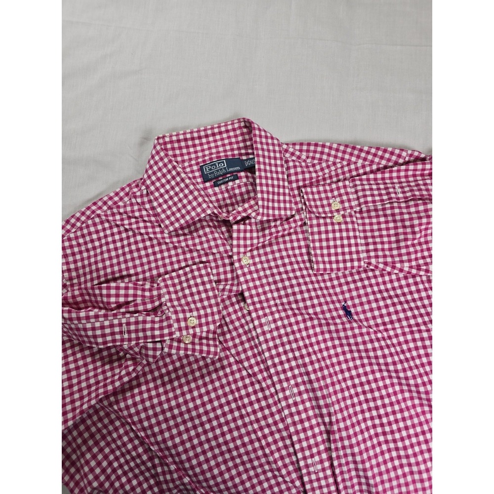 Polo Ralph Lauren Shirt Mens Medium Pink White Custom Fit Gingham Button Down